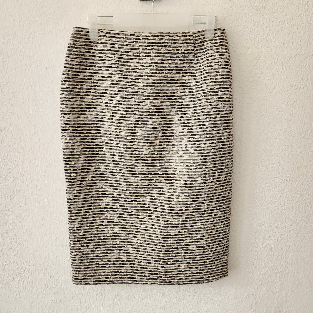 Lafayette 148 Skirt Womens 2 Textured Midi Pencil Skirt Black Ivory